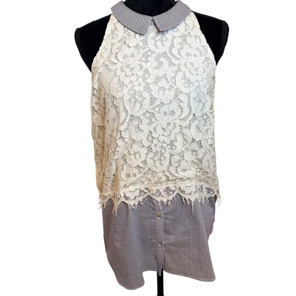 Daniel Cremieux | WhiteLace Sleeveless Blouse with Peter Pan Collar | Sz L - Picture 1 of 7